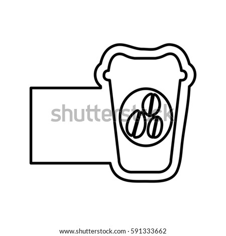 monochrome contour with disposable coffee cup and banner vector illustration