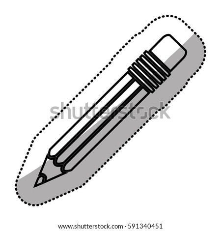 monochrome sticker silhouette of pencil with eraser close up vector illustration