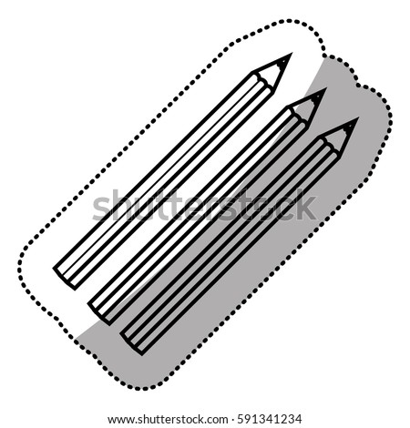 monochrome sticker silhouette with pencils set vector illustration