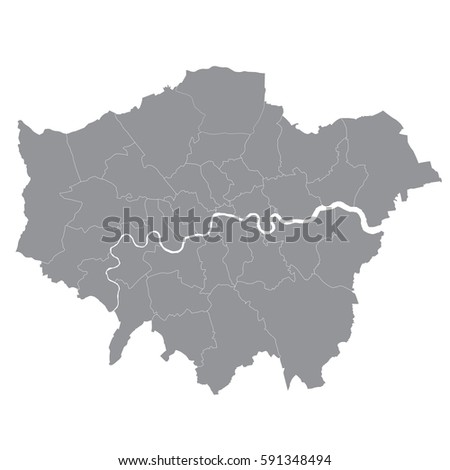 Greater London map showing all boroughs Royalty-Free Stock Photo #591348494