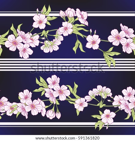 Seamless pattern with Japanese blossom sakura. Vector stock illustration.
