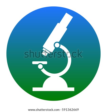 Chemistry microscope sign for laboratory. Vector. White icon in bluish circle on white background. Isolated.