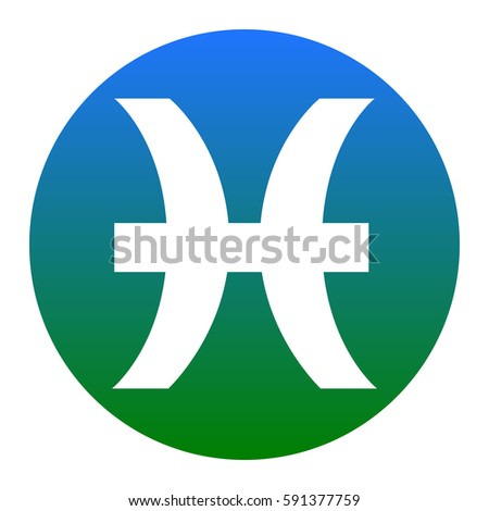 Pisces sign illustration. Vector. White icon in bluish circle on white background. Isolated.