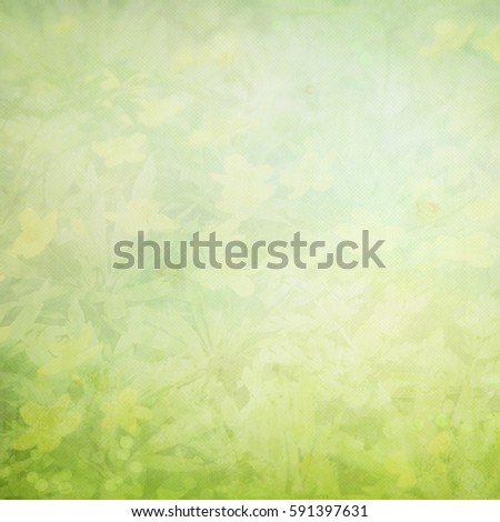 Green paper background with blooming in the meadow flowers and grass