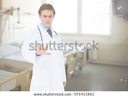 Digital composition of doctor pretending to touch an invisible screen