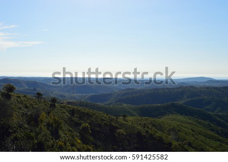 Morning on Green Mountain Range with Light Blue Clear Sky Landscape