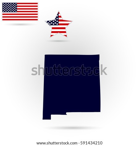 Map of the U.S. state of New Mexico on a gray background. American flag, star
