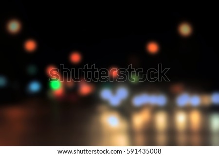 abstract  blur bokeh from lighting  of car take photo  from in car