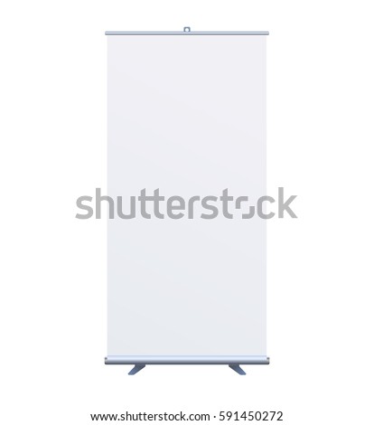 Roll Up Banner Stand on isolated clean background. Design template blank pop up banner display template for designers. Vector illustration EPS 10. Flipchart for training or promotional presentation