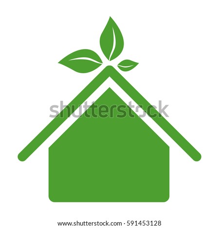 green sticker house with leaves above the roof, vector illustraction design