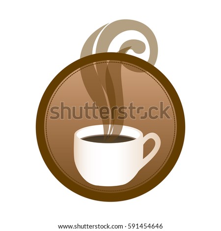 circular emblem with hot cup of coffee vector illustration
