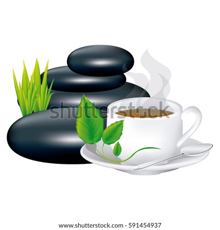 color background with hot cup of tea vector illustration