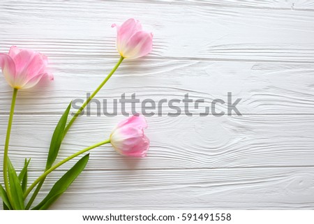 Mother's Day, woman's day. tulips on wooden background.