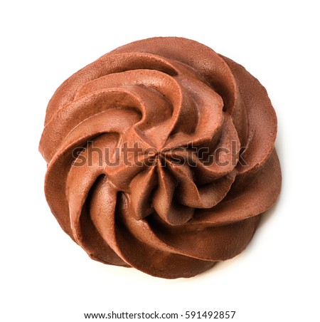 Chocolate frozen yogurt on white background with clipping path. Whipped cream. Mascarpone. Macro. Top view.