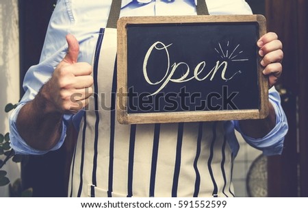 Adult Man Hands Holding Open Sign