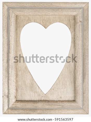 wooden heart shaped frame for photo or picture. isolated on white background by clipping path.