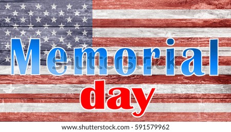 patriotism and national holidays concept - memorial day words over american flag painted on wooden texture