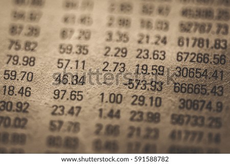 Financial numbers and market data on a newspaper.