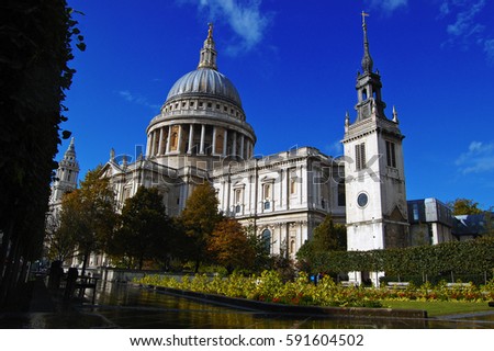 Saint Paul's Cathedral in London on Sunny Day, United Kingdom