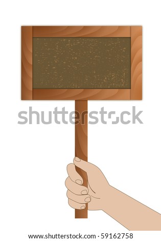 hand holding wooden sign, easy to add your text.