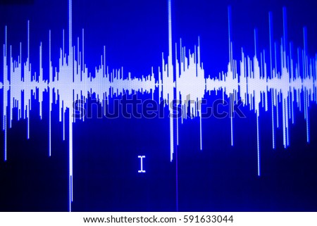 Sound recording studio audio wave on computer screen in professional editing program for voice, vocal, dj deejay musical mixing