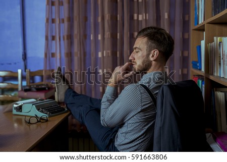 Reporter Working in Office