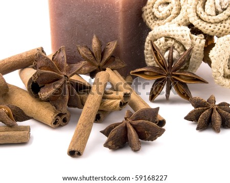 Closeup picture of aromatic cinnamon and anise