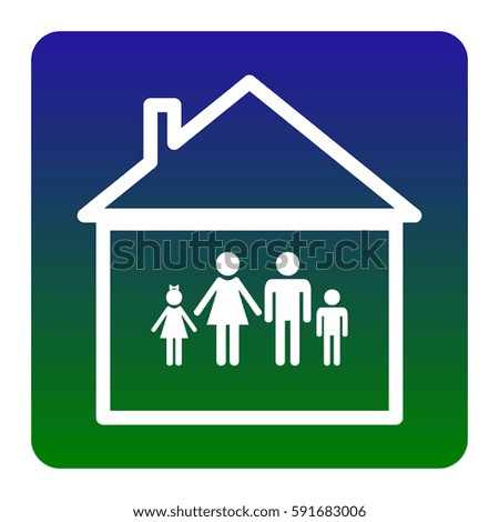 Family sign illustration. Vector. White icon at green-blue gradient square with rounded corners on white background. Isolated.