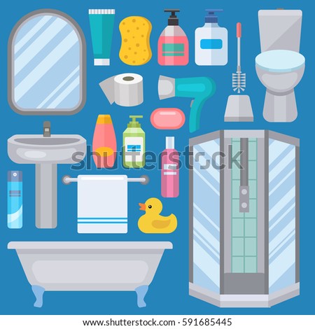 Bath equipment icons made in modern shower flat style colorful clip art illustration for bathroom interior hygiene vector design.