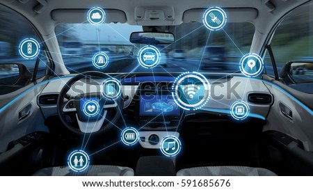 intelligent vehicle cockpit and wireless communication network concept Royalty-Free Stock Photo #591685676