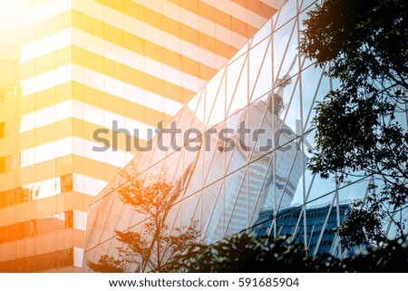 Modern office building close up in sunlight 