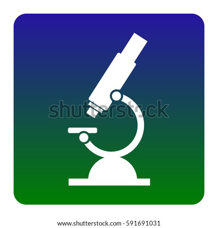 Chemistry microscope sign for laboratory. Vector. White icon at green-blue gradient square with rounded corners on white background. Isolated.