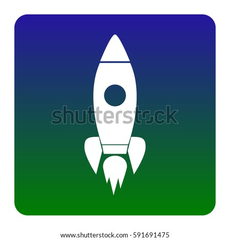 Rocket sign illustration. Vector. White icon at green-blue gradient square with rounded corners on white background. Isolated.