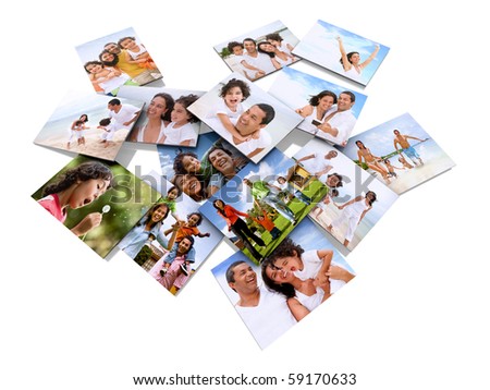 happy family photos isolated over a white background