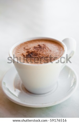 Delicious hot chocolate in a white mug