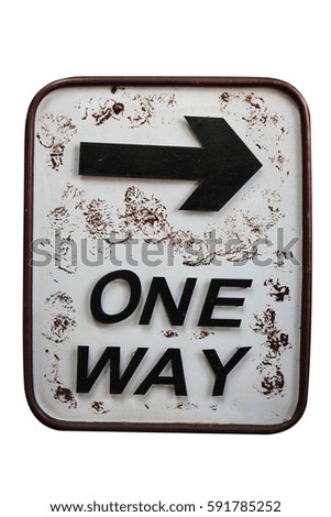one way sign with black arrow on white background