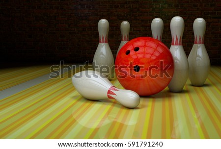 bowling ball with pins. 3D render