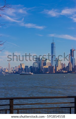 Manhattan view from liberty island, New York, USA