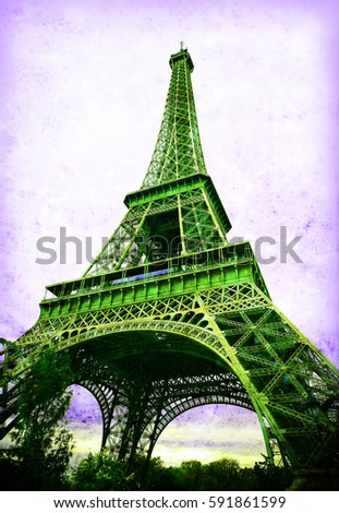 Eiffel Tower - retro postcard styled.