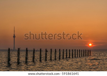 Beautiful sunset at Techirghiol lake , Dobrogea, Romania.