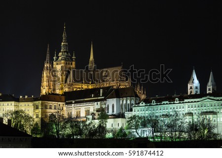 Prague castle panorama at night, Czech republic