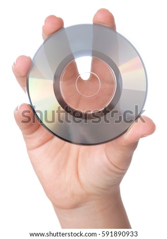 Woman hand with compact disc isolated on white background