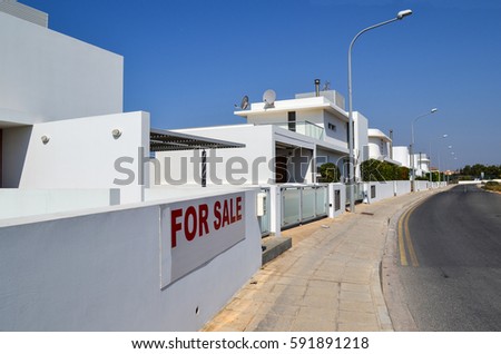 At home white inscription: "for sale". Cyprus. Ayia Napa