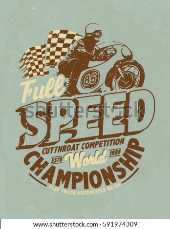Motorcycle racing typography, t-shirt graphics, 