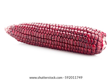 fresh red color corn isolated on white background with clipping path