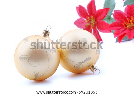 Gold Christmas balls and red Poinsettia (Bethlehem star)