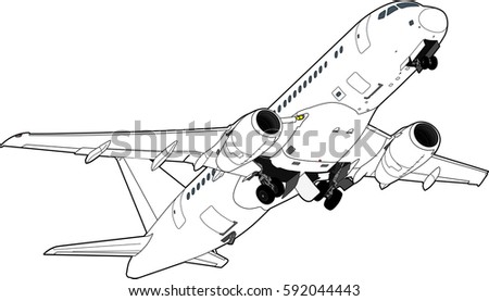 Modern russian airliner. Vector illustration Royalty-Free Stock Photo #592044443