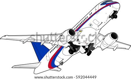 Modern russian airliner. Vector illustration Royalty-Free Stock Photo #592044449