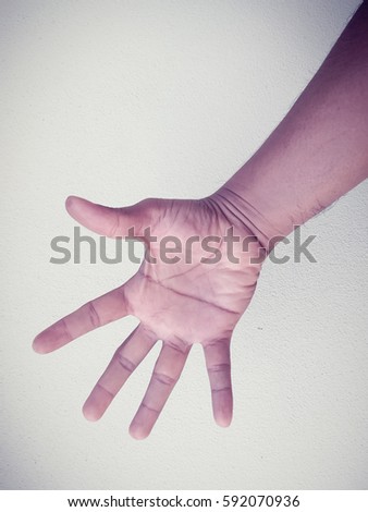 Man hand five fingers , vintage color background