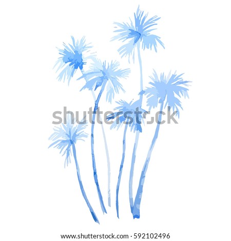 Vector watercolor  illustration of a silhouette of palm trees. watercolor texture